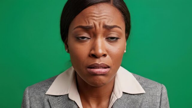 Confused businesswoman shrugging shoulders, questioning expression, green screen background
