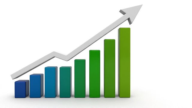 Abstract business chart with increasing arrow and bar graph on white