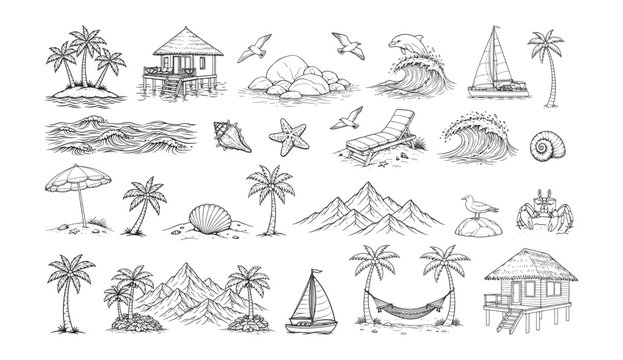 Summer landscape vector sketch set