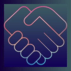 Fototapeta premium Neon Handshake Agreement Partnership Collaboration Trust Glowing Vector Illustration