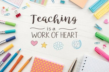 Teaching is a Work of Heart Motivational Quote with Stationery Items