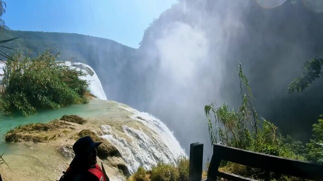 Visit to Cascada de Tamul in Huasteca Potosina with Tropical Vegetation and Waterfall Surroundings
