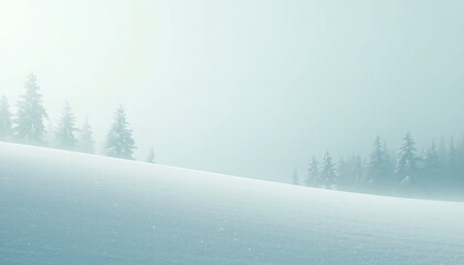 Fototapeta premium A serene winter landscape with snow-covered trees and a foggy atmosphere