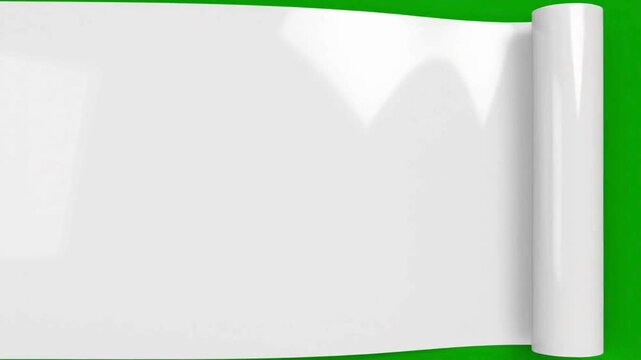 A white scroll or unrolled paper banner against a vibrant green background, ready for text or design.