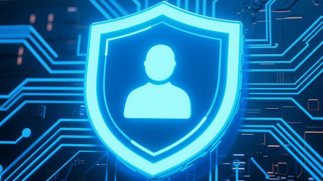 AI data protection identifies real time cybersecurity threat risks preventing data leakage and breach to secure sensitive information in digital network systems with glowing shield concept