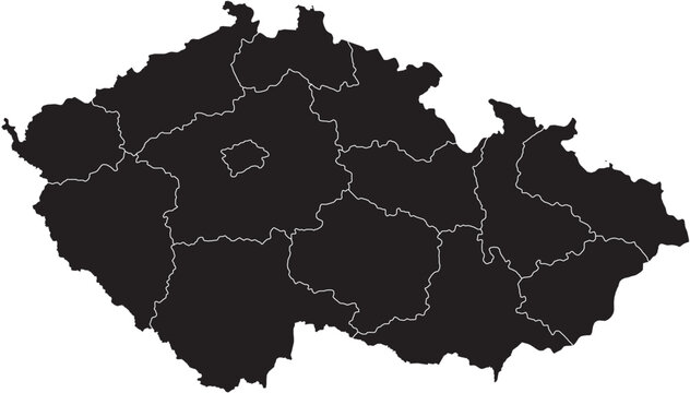Czech Republic (Czechia) Map with Administrative Regions Silhouette Vector Transparent Background Vector.