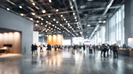 A bustling event space filled with people, modern design, and bright lights creating an energetic atmosphere.