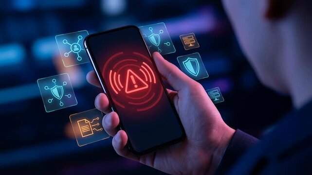 AI data leakage protection identifies real time cybersecurity threat breach risks with alerts on smartphone screen showing digital security icons and breach prevention