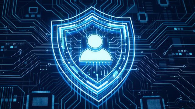 User protection cybersecurity threat real time data breach risks ai data leakage protection identifies concept digital shield icon circuit board detects security threat breach risks with ai