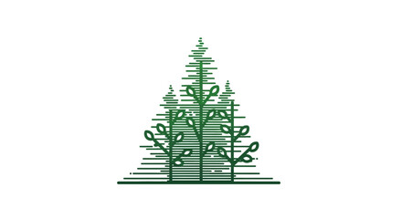 Fototapeta premium Minimalist green forest illustration featuring stylized trees rendered with horizontal line patterns
