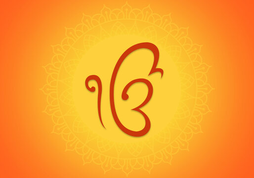 Ek Onkar Symbol, Sacred Sikhism Sign with Mandala Pattern, Gradient Background Vector. Ek Onkar &ndash; Sacred Sikh Symbol with Mandala, Gradient Vector Art