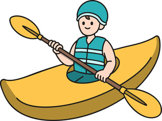 vector illustration of a boy in a canoe with an oar