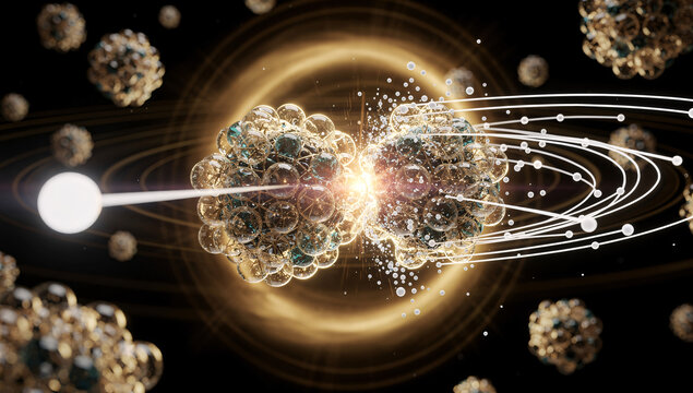 Abstract representation of atoms colliding with energy release  