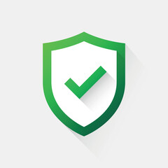 Green shield check mark icon. Vector illustration