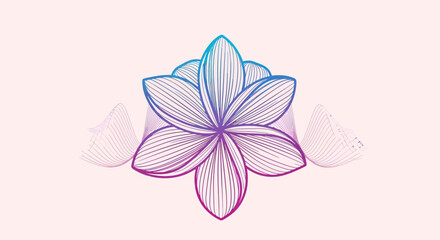 Fototapeta premium Elegant gradient lotus flower illustration with abstract linear waves on a soft pink background