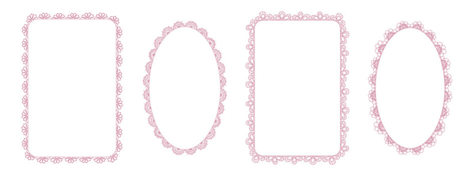 Classic lace frames collection with whimsical elegance for wedding invitations, bachelorette branding and soft decorative use.