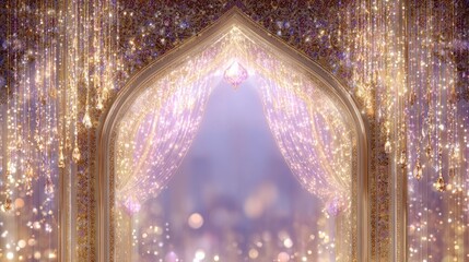 Elegant arched doorway with sparkling lights perfect for dreamy backgrounds