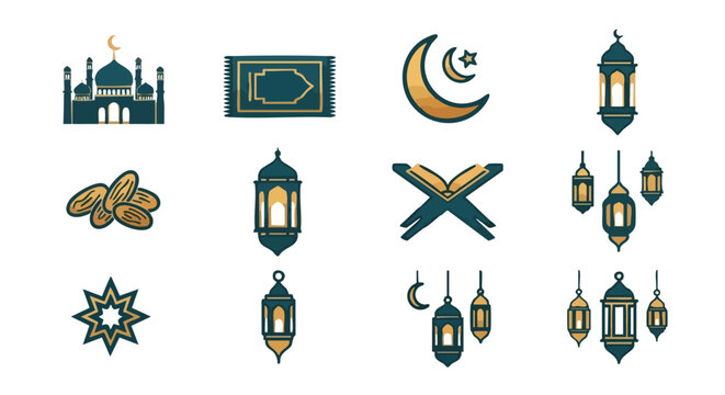 Ic&ocirc;nes G&eacute;om&eacute;triques de Ramadan Luxueuses Sarcelle et Or