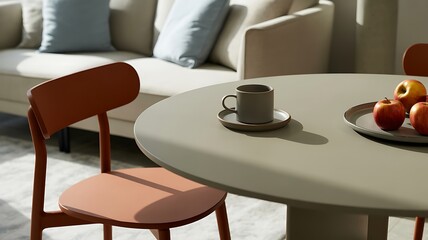 Serene Modern Minimalist Dining and Living Area in a Contemporary Home Setting with Subtle Decor