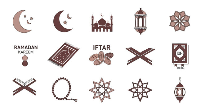 Symboles Essentiels de Ramadan Bicolores Plats