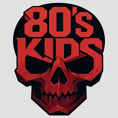 80&rsquo;s Kids Skull Typography &ndash; Bold Retro Vector Graphic in Red and Black