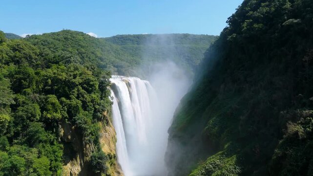 Exploring Cascada de Tamul in Huasteca Potosina, San Luis Potosi, Mexico on a sunny day