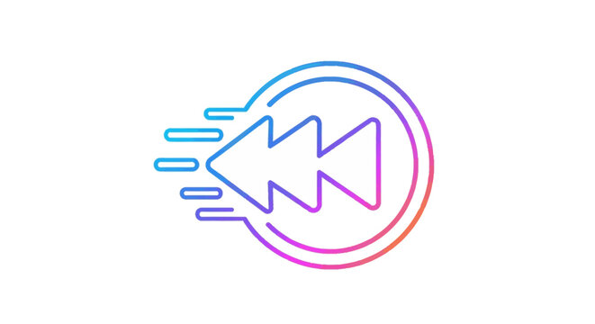Vibrant gradient fast rewind icon for multimedia player UIUX digital media applications