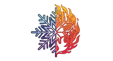 Obraz premium A striking illustration of a snowflake and fire merged, symbolizing hot and cold elements in