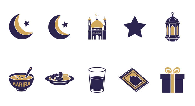 Minimalist Duotone Icons for Ramadan