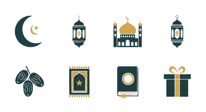 Symboles de C&eacute;l&eacute;bration du Ramadan G&eacute;om&eacute;triques or Sarcelle