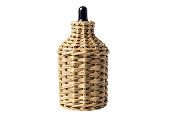 Wicker Wrapped Bottle with Black Stopper.
