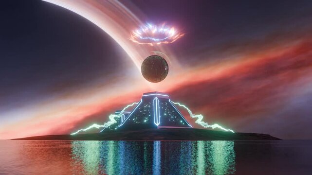A mysterious portal on an alien planet.