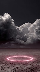 Dark Desert Pink Glowing Circle Black Clouds White Cloud Side