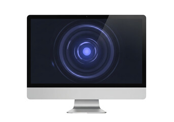 Modern Computer Monitor Displaying Blue Spiral Design.