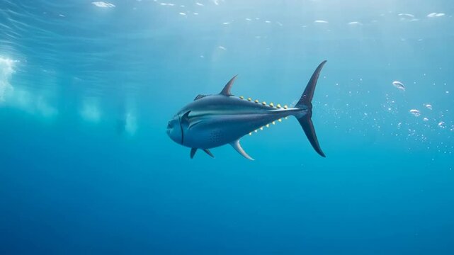 Majestic tuna swimming through crystal clear ocean waters freely