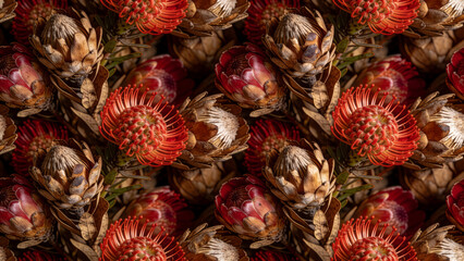 Fototapeta premium Dried Bronze Protea Compacta Flowers Close Up Isolated