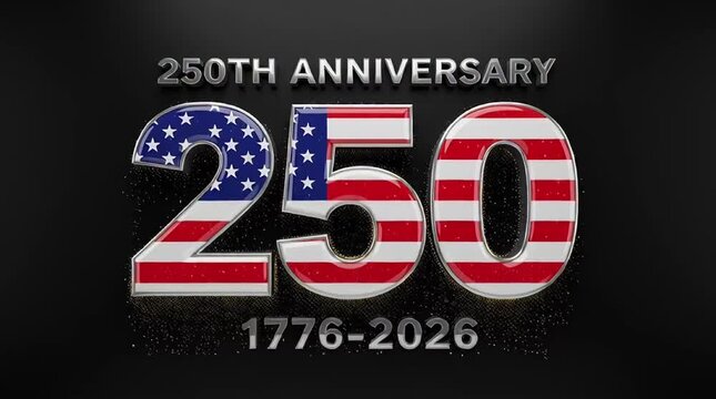 USA 250th Anniversary Semiquincentennial Celebration Animation with American Flag Pattern and Sparkling Gold Glitter