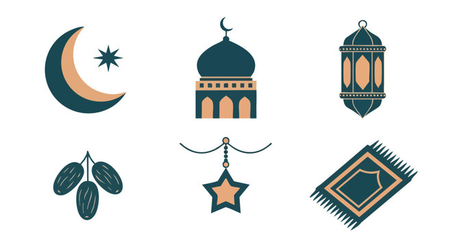 Ic&ocirc;nes de F&ecirc;tes Islamiques G&eacute;om&eacute;triques Sarcelle et Beige