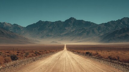 Desert Road With Distant Mountains, Americana Western Cinematic Landscape