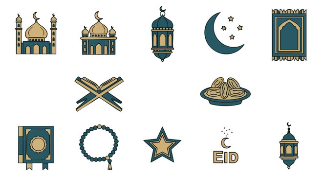 Set Religieux Ramadan Sarcelle Fonc&eacute; et Or