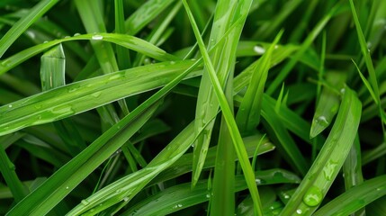 Fresh Green Grass with Water Droplets Vibrantly Showcasing Nature's Beauty in a Lush and Healthy Environment