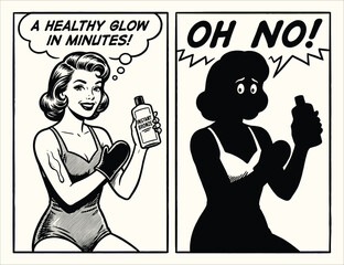 Self-Tanning Disaster Retro Comic Strip Illustration