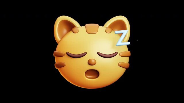 4k Alpha and Seamless Loop Animation of Sleeping Cat Emoji 3D Transparent Video with Zzz Expression