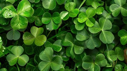 Obraz premium Lush Green Shamrock Leaves with Raindrops Creating a Refreshing and Vibrant Nature Scene for Nature Lovers
