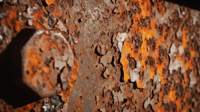 Rusting Metal Surface Close-up: Textured Patina and Peeling Paint