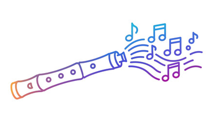 Colorful gradient outline illustration of a musical recorder playing vibrant tunes with flowing