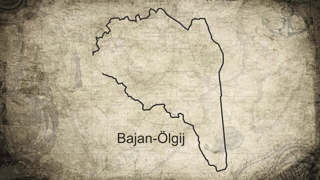Bayan-Olgii Province map drawn on a cartography background sheet of paper