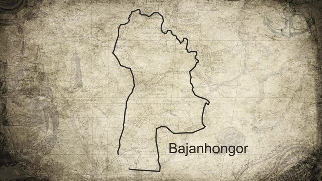 Bayankhongor Province map drawn on a cartography background sheet of paper