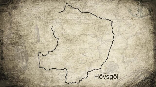 Khovsgol Province map drawn on a cartography background sheet of paper