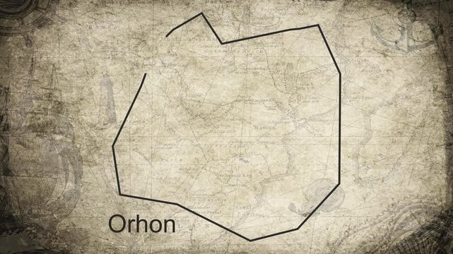Orkhon Province map drawn on a cartography background sheet of paper